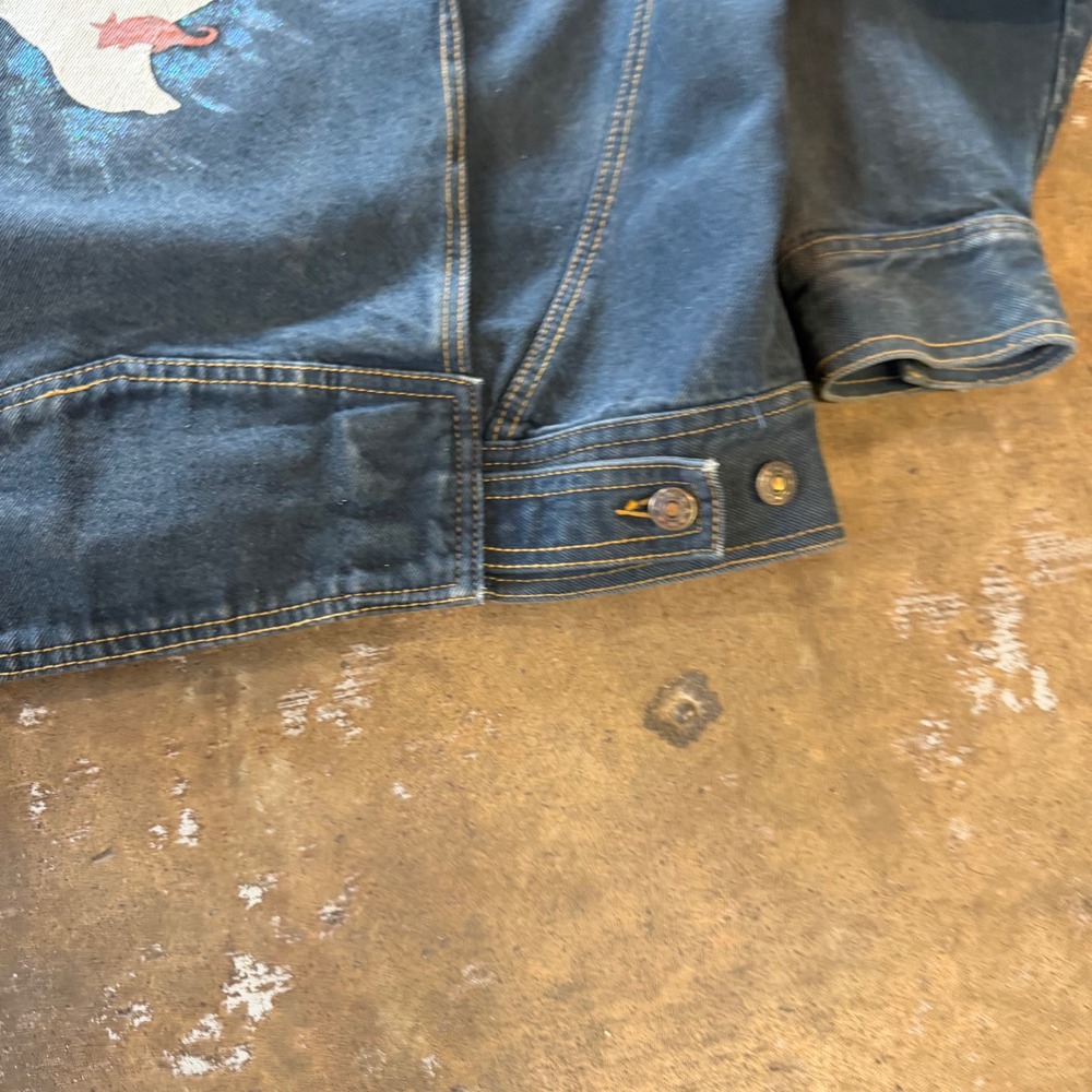 Vintage 90s Ginos Denim Jacket Painted Texas Graphic Animal Embroidery Medium - Picture 6 of 8